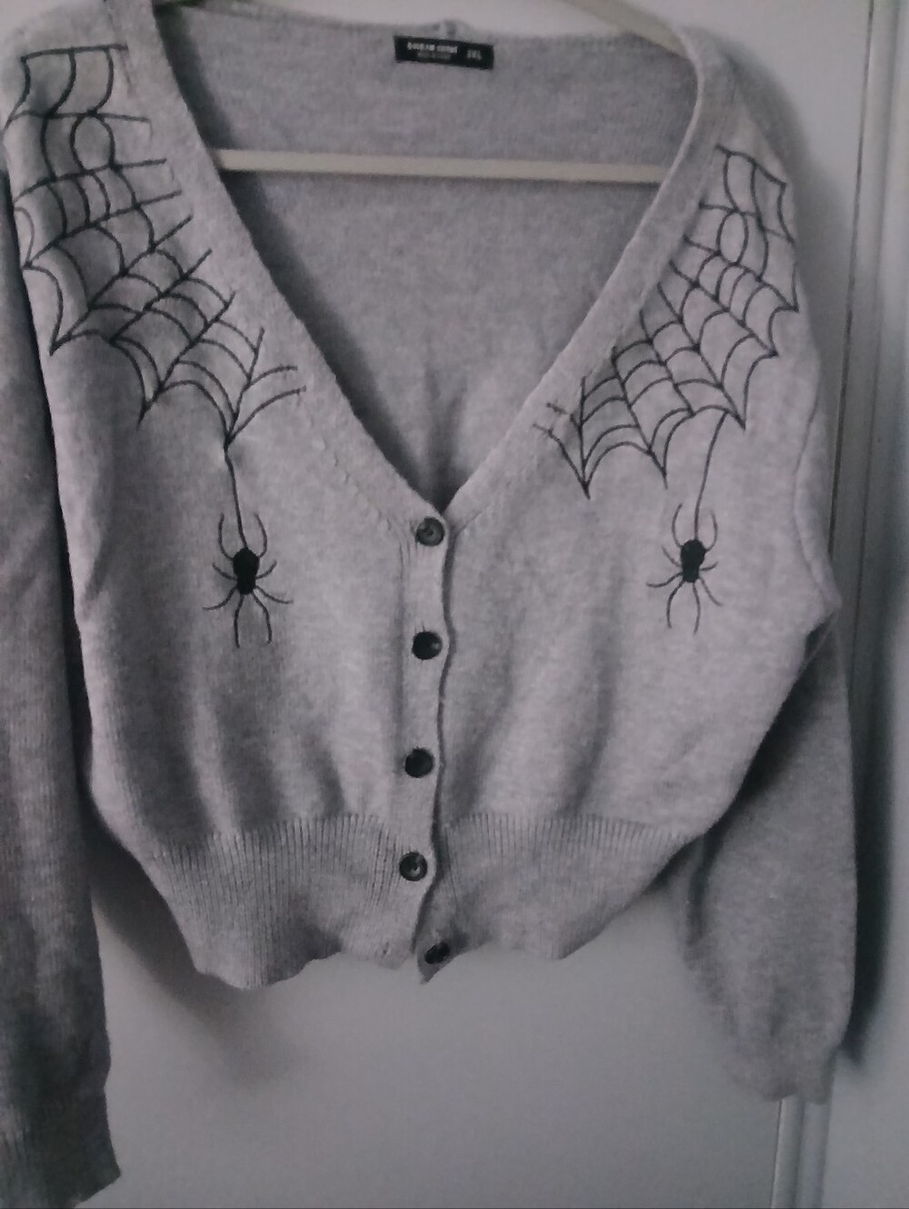 Spider Web Embroidered V-Neck Cardigan Sweater - Plus Size 2x
